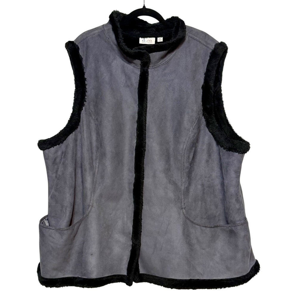 D&Co Shearling Lined Chic Vest Womens Size 3X Vegan Suede Minimalist Cozycore